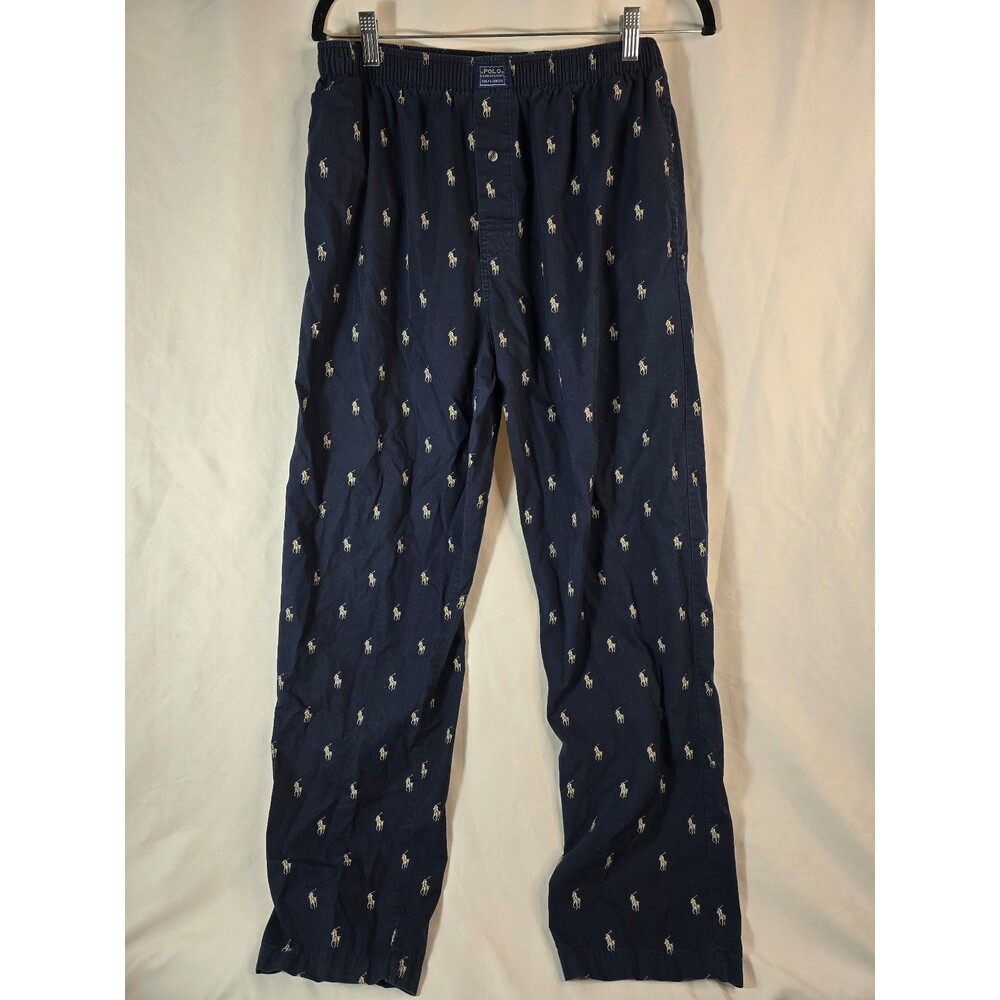 Polo Ralph Lauren Navy Blue Pajama Pants Polo Player Pattern Large 28x29